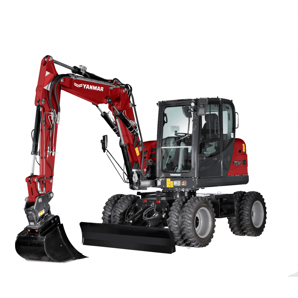 Yanmar minikraan met cabine en rupsbanden, geschikt voor bouw en tuinprojecten.