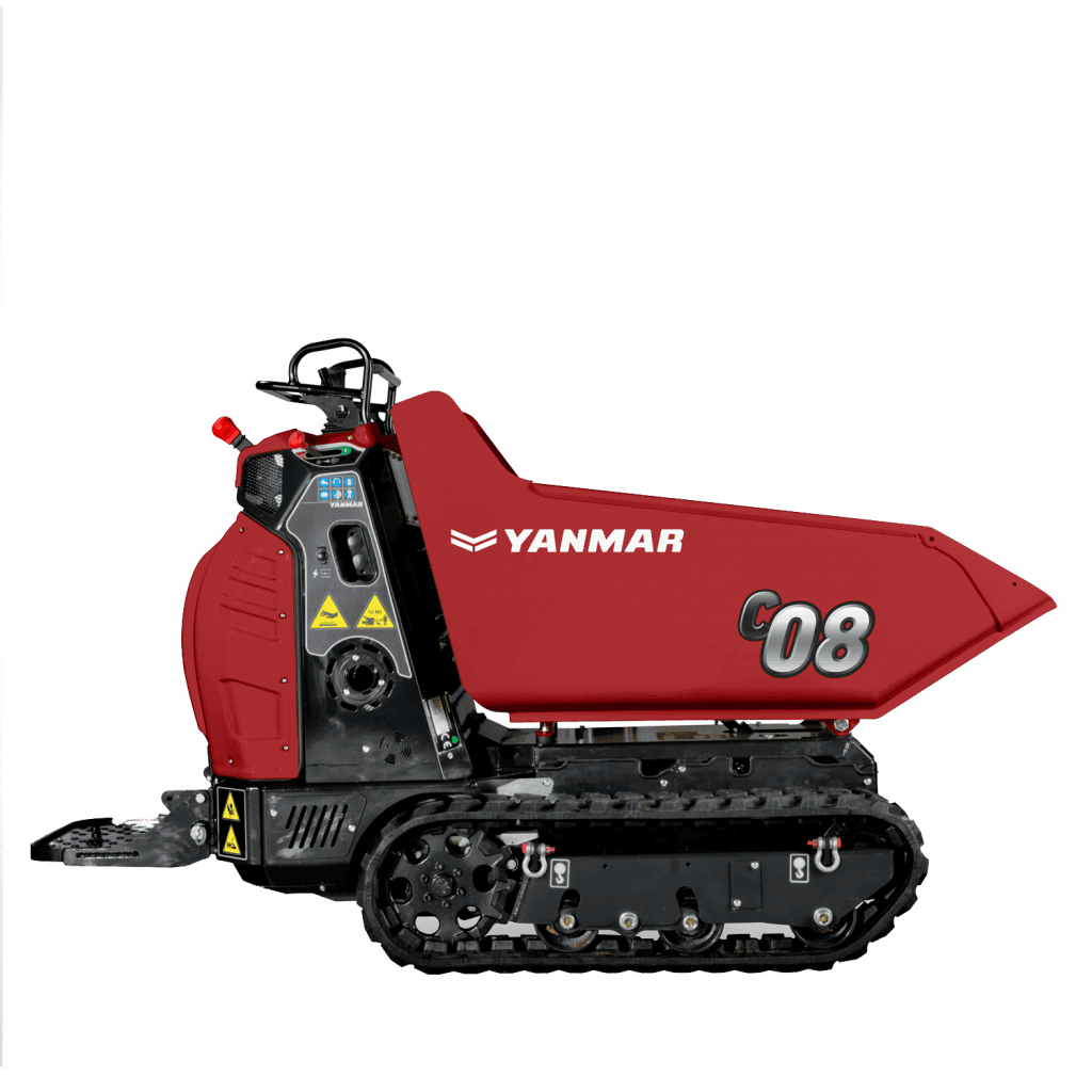 Mini dumper Yanmar C08 op rupsbaan voor bouw en tuinprojecten.