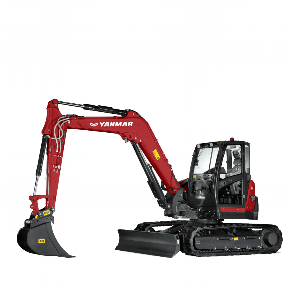 Kleine Machinemast, Compacte Knikarm Mini-Excavator Yanmar, voor bouw en tuinonderhoud.