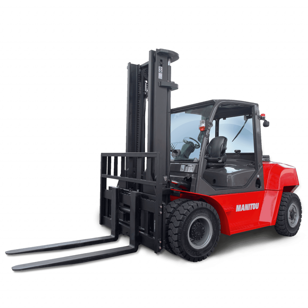 Elektrische vorkheftruck van Manitou voor logistieke oplossingen en interne magazijntransporten.