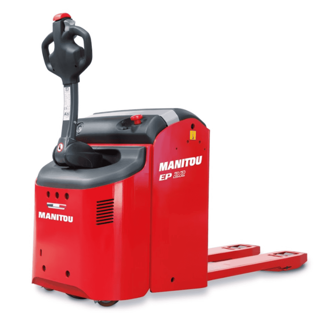 Elektrische palletwagen van Manitou voor logistiek en magazijnbeheer.