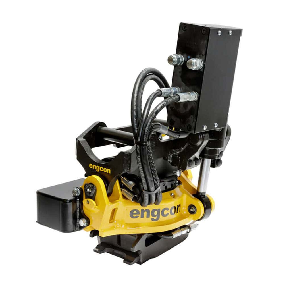 Hydraulische machine van Engcon voor (ver)hoogwerken en grondwerken.