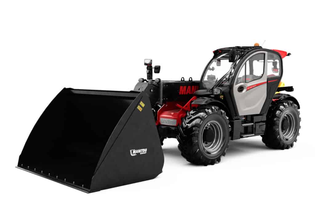 Robuuste Manitou veldfrees met frontlader voor landbouw en tuinbouw werkzaamheden.