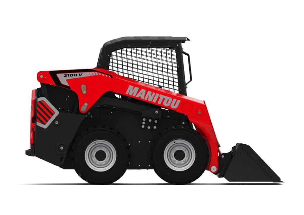 Compacte Manitou skidstapelaar met krachtige hefcapaciteit voor industrieel gebruik.