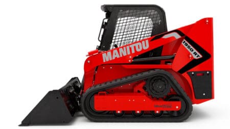 Manitou compact skid steer loader, veelzijdige machine voor efficiënt grondverzet.
