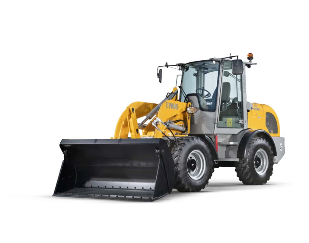 Standaard tractor met voorlader voor bouw- en tuinwerkzaamheden.