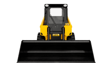 Kleinere zelfladende shovel in geel en zwart voor zware werkzaamheden.