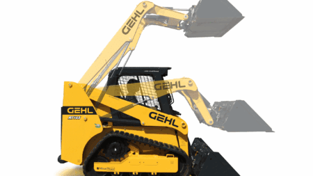 Klein bouwmachine met rubberen rupsen en uitschuifbare arm voor zwaar werk.