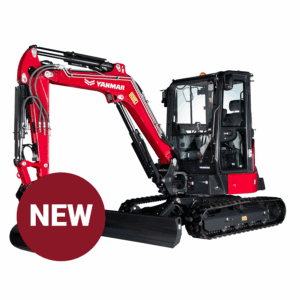 Robuuste Yanmar mini excavator met cabine, ideaal voor bouw- en tuinwerken.