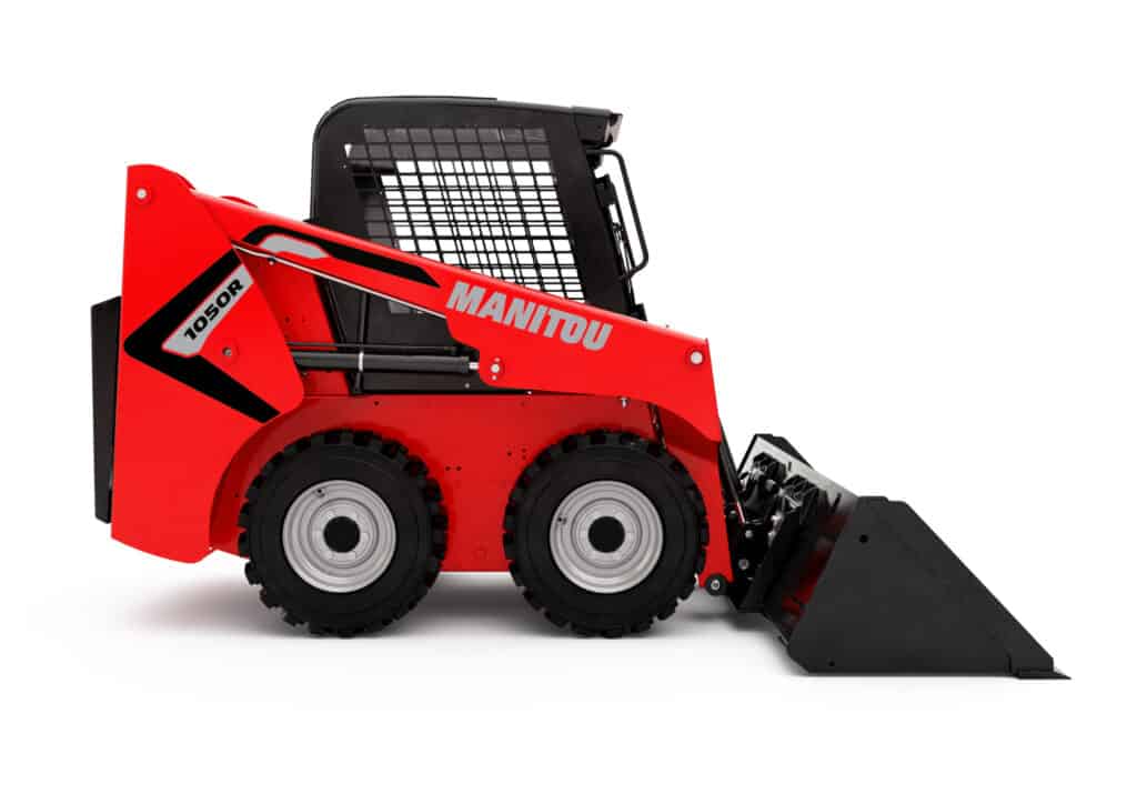 Manitou skidloader met graafbak, compacte constructionmachine voor professioneel gebruik.