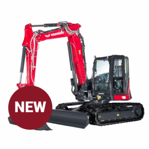 Compacte mini graafmachine Yanmar met cabine voor bouw en tuinprojecten.