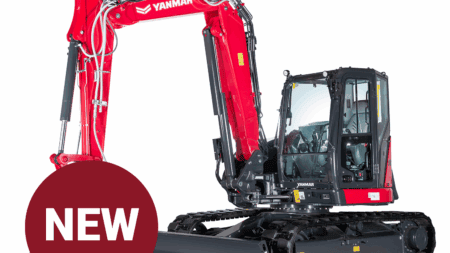 Compacte mini graafmachine Yanmar met cabine voor bouw en tuinprojecten.