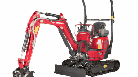 Klein mini graafmachine Yanmar met rubberen rupsen en robuuste arm. Geschikt voor bouw en tuinwerkzaamheden.